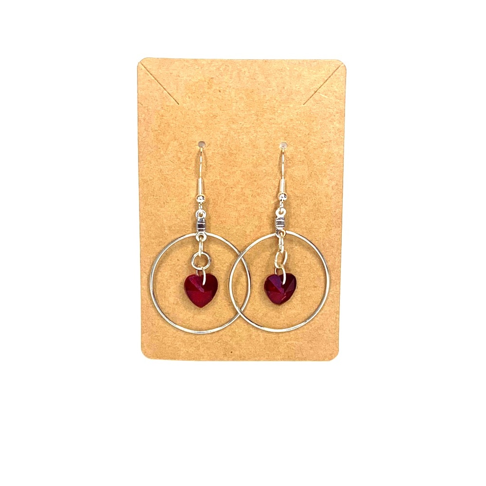 Sterling silver french wire hoops with a red heart